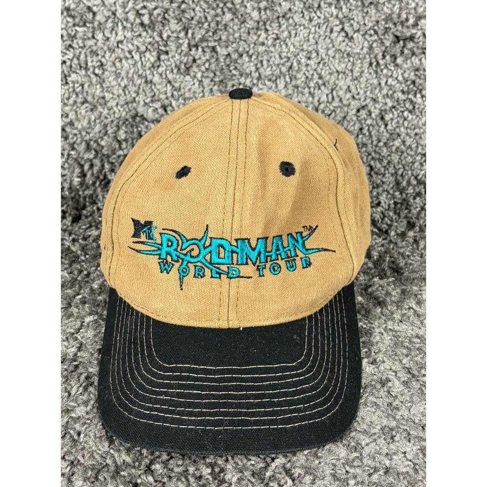 Vintage 1996 MTV Dennis Rodman World Tour Hat Top of the World Tan Strapback Cap - Picture 2 of 8